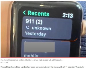 ランドン君は「911」に電話をかけてしまった（画像は『New York Post　2022年2月3日付「Babbling toddler phones 911 on his parents’ retired Apple Watch」（WOOD TV8）』のスクリーンショット）