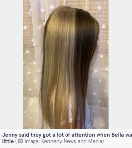 「染めているの？」とよく聞かれるというベラちゃん（画像は『The Mirror　2022年2月2日付「Schoolgirl, 11, has half blonde and half brown hair due to rare genetic birthmark」（Image: Kennedy News and Media）』のスクリーンショット）