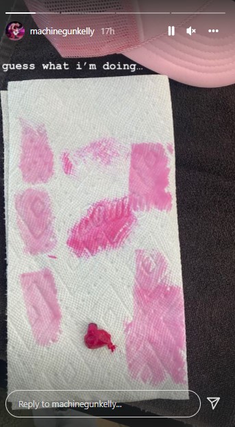 ペーパータオルに塗られたピンクのカラー剤（画像は『the Blonde Don　2022年2月25日付Instagram」』のスクリーンショット）