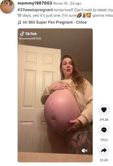 もうすぐ妊娠37週のレネイさん（画像は『Renae W　2022年2月1日付TikTok「＃37weekspregnant tomorrow!!」』のスクリーンショット）