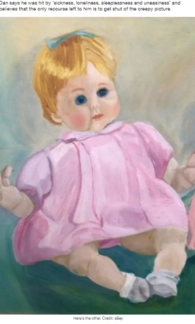 祖母の顔を持ったベイビー？（画像は『LADbible　2022年3月2日付「Man Selling ‘Cursed’ Painting For ￡37 On eBay Says It Ruined His Life」（Credit: eBay）』のスクリーンショット）