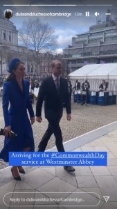ウェストミンスター寺院に到着したウィリアム王子とキャサリン妃（画像は『Duke and Duchess of Cambridge　2022年3月14日付Instagram』のスクリーンショット）
