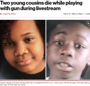 【海外発！Breaking News】12歳と14歳の従兄妹、ライブ配信中に遊んでいた銃が暴発し死亡（米）