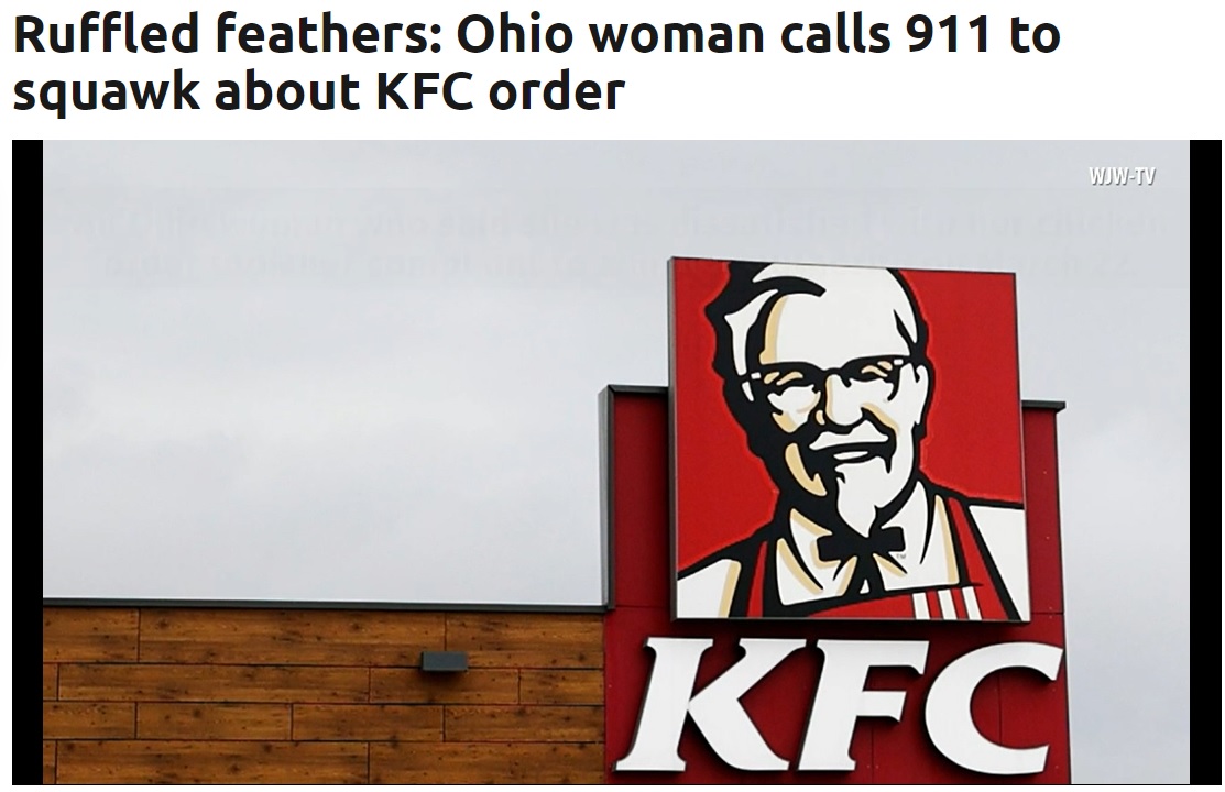 女性はケンタッキーで注文したチキンの数が合わないという理由で警察に通報（画像は『102.3 WBAB　2022年3月23日付「Ruffled feathers: Ohio woman calls 911 to squawk about KFC order」』のスクリーンショット）