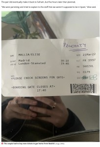 ロンドンへ帰るための新しいチケット（画像は『The Daily Star　2022年4月6日付「Brit couple slams Ryanair after budget airliner let them board wrong flight to Madrid」（Image: SWNS）』のスクリーンショット）