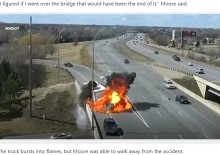 【海外発！Breaking News】乗用車衝突でトラック大炎上の衝撃映像、運転手は奇跡的に脱出（米）＜動画あり＞
