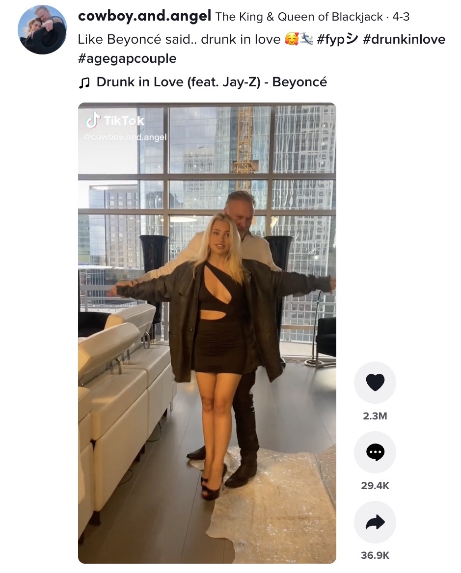 将来は「家庭を築きたい」と考えている2人（画像は『The King ＆ Queen of Blackjack　2022年4月3日付TikTok「Like Beyoncé said.. drunk in love」』のスクリーンショット）
