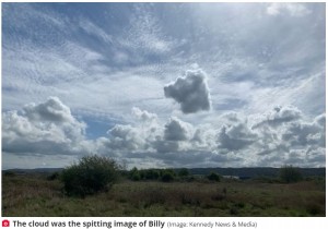 散歩中にふと空を見上げるとビリーに似た雲が！（画像は『The Daily Star　2022年5月3日付「Dead dog sends message to owners - by appearing in a cloud」（Image: Kennedy News ＆ Media）』のスクリーンショット）