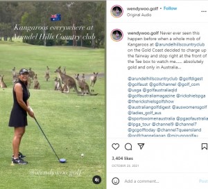 「アランデルヒルズ・カントリークラブ」ではアマチュアゴルファーがカンガルーに囲まれたことも（画像は『Wendy Powick　2021年10月25日付Instagram「Never ever seen this happen before when a whole mob of Kangaroos」』のスクリーンショット）