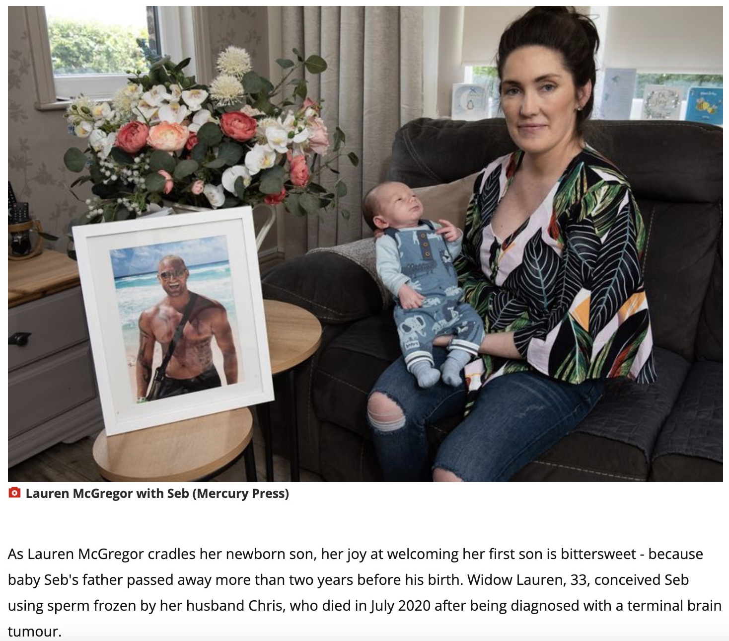 亡き夫の凍結精子で妊娠、出産した女性（画像は『Wales Online　2022年6月20日付「Lauren has husband’s baby two years after he died from brain tumour」（Mercury Press）』のスクリーンショット）