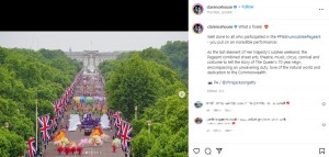 「プラチナ・ジュビリー・ページェント」のパレードの様子（画像は『Clarence House　2022年6月6日付Instagram「What a finale!」』のスクリーンショット）