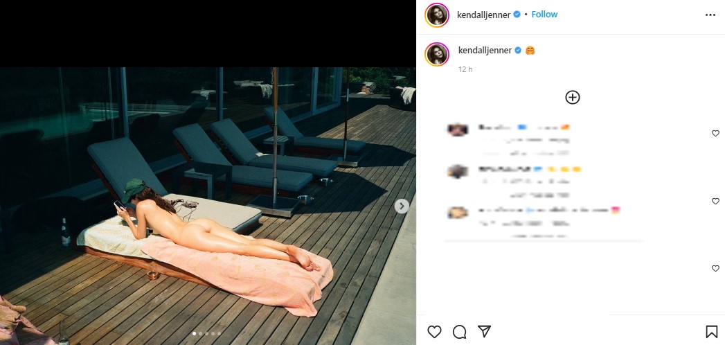 全裸になり大胆に日光浴を楽しむケンダル（画像は『Kendall　2022年6月26日付Instagram』のスクリーンショット）