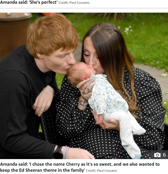 娘が可愛くて仕方がないカップル（画像は『The Sun　2022年6月16日付「SHAPE OF TWO I’ve given birth to ‘Ed Sheeran’s’ baby… I named her after the singer’s wife」（Credit: Paul Cousans）』のスクリーンショット）