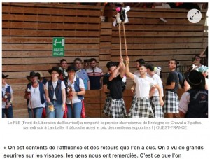 優勝した農業高等学校チーム「Front de Libération des Bourricots」（画像は『Ouest-France　2022年6月5日付「Lamballe. Le championnat de cheval à 2 pattes sacre le Front de Libération des Bourricots !」（OUEST-FRANCE）』のスクリーンショット）