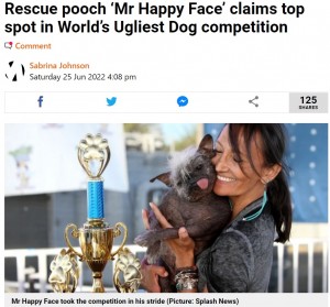 【海外発！Breaking News】余命1か月と言われた保護犬　「世界一醜い犬のコンテスト」で最優秀賞に（米）＜動画あり＞