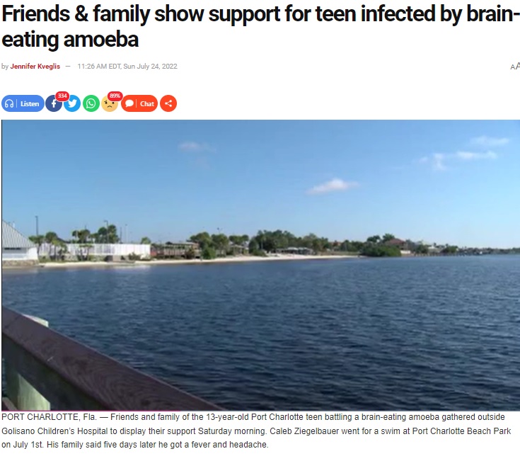 フロリダ州のビーチパーク（画像は『NBC2 News　2022年7月24日付「Friends ＆ family show support for teen infected by brain-eating amoeba」』のスクリーンショット）