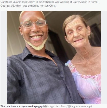 夫24歳、妻61歳のカップル（画像は『The Mirror　2022年7月1日付「Gran-of-17 with husband she met when he was just 15 to splash ￡120,000 on baby bid」（Image: Jam Press/＠Kingqurannewpage）』のスクリーンショット）