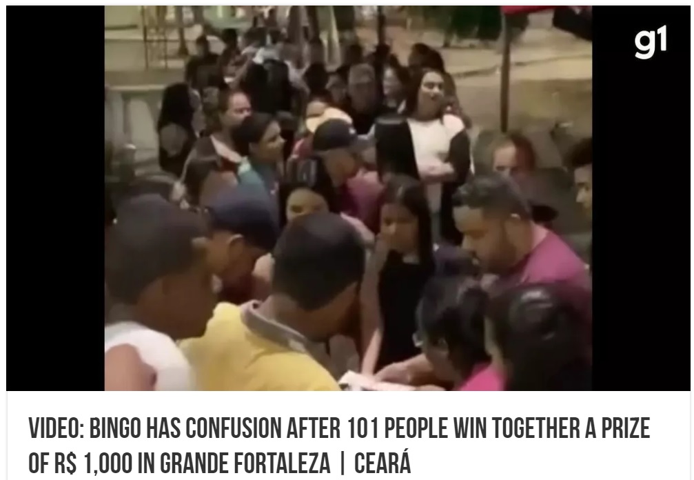同じ配列のビンゴカードを持っていた参加者たち（画像は『Play Crazy Game　2022年7月4日付「VIDEO: bingo has confusion after 101 people win together a prize of R＄1,000 in Grande Fortaleza | Ceará」』のスクリーンショット）
