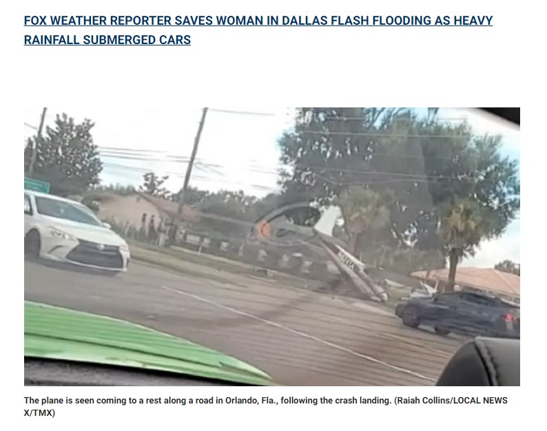 セスナ機はギリギリで走行する車を避けて墜落（画像は『Fox News　2022年8月22日付「Stunning video shows Florida Cessna plane crashing onto Orlando road」（Raiah Collins/LOCAL NEWS X/TMX）』のスクリーンショット）