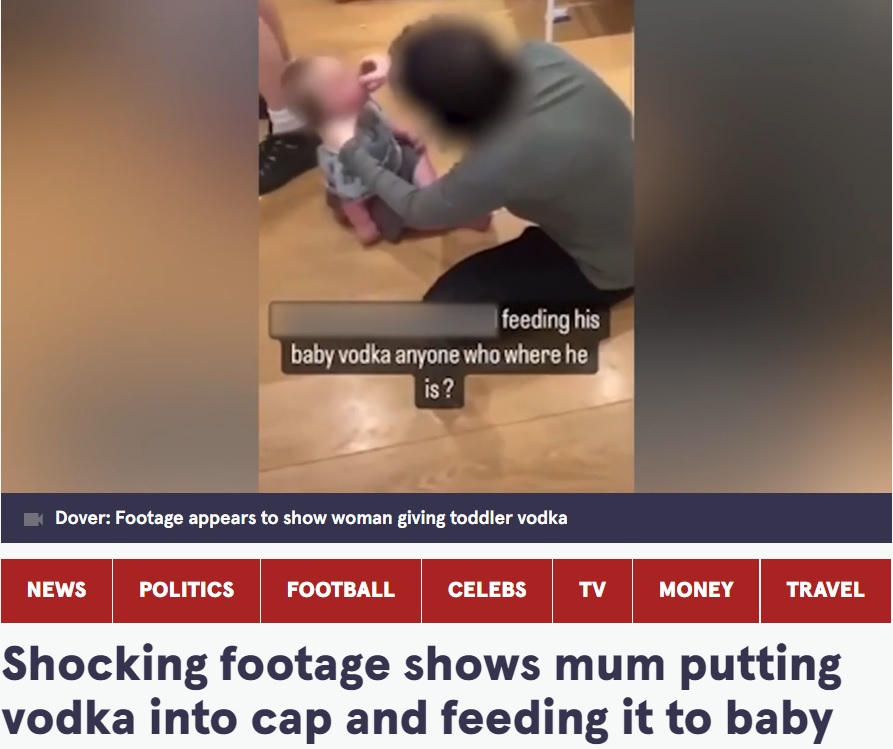 乳児にウォッカを飲ませた女（画像は『The Mirror　2022年8月4日付「Shocking footage shows mum putting vodka into cap and feeding it to baby」（Image: SWNS）』のスクリーンショット）