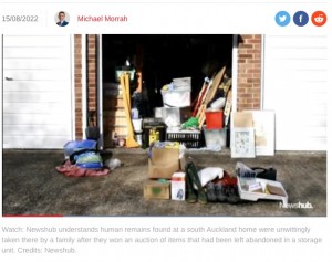 家族が落札した倉庫の1区画（画像は『Newshub　2022年8月15日付「Human remains found at Auckland home were part of trailer load of items picked up from storage unit」（Credits: Newshub.）』のスクリーンショット）