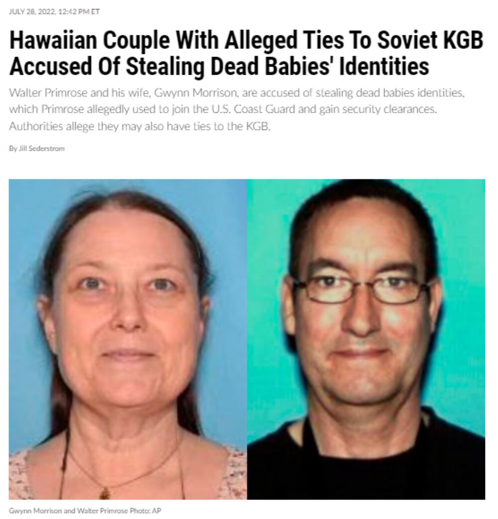 1987年から名前を変えて生活していた夫婦（画像は『Oxygen　2022年7月28日付「Hawaiian Couple With Alleged Ties To Soviet KGB Accused Of Stealing Dead Babies’ Identities」（Photo: AP）』のスクリーンショット）