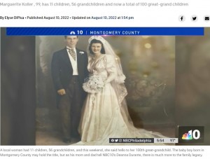 ウィリアムさんと1942年に結婚（画像は『NBC10 Philadelphia　2022年8月10日付「Mega Matriarch. Montgomery County Woman Celebrates 100th Great-Grandchild」』のスクリーンショット）