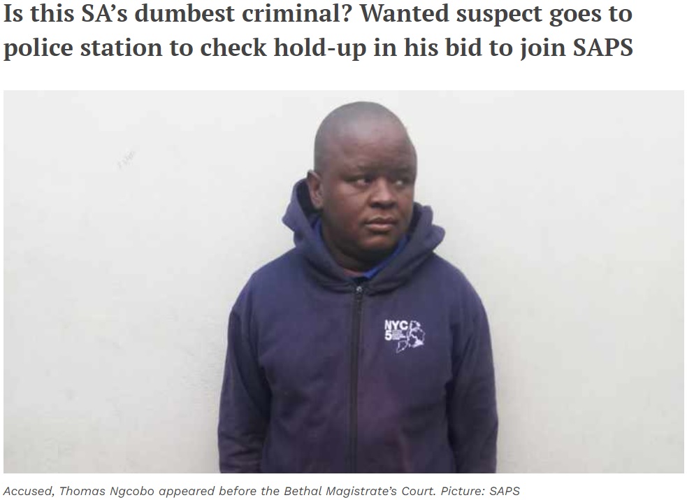 警察署に自らやって来た窃盗犯（画像は『IOL　2022年8月17日付「Is this SA’s dumbest criminal? Wanted suspect goes to police station to check hold-up in his bid to join SAPS」（Picture: SAPS）』のスクリーンショット）