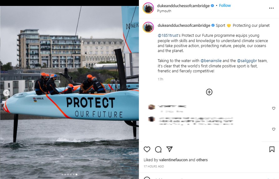 キャサリン妃が参加した「グレートブリテン・セールGPチーム」のヨット（画像は『Duke and Duchess of Cambridge　2022年7月31日付Instagram「Sport」』のスクリーンショット）