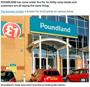イギリスの100円ショップ「ポンドランド」（画像は『The Sun　2022年8月3日付「RIP OFF Poundland is selling steak for only ￡2.50 ― and shoppers are all saying the same thing」』のスクリーンショット）