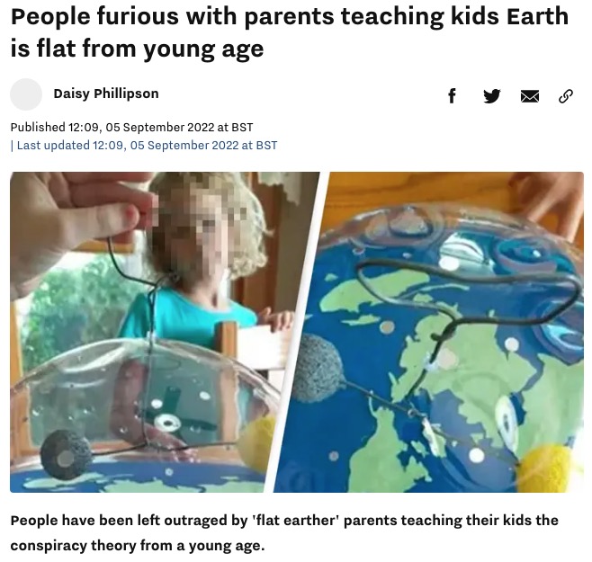 子供に「地球は平ら」と教える親（画像は『UNILAD　2022年9月5日付「People furious with parents teaching kids Earth is flat from young age」（Credit: Facebook）』のスクリーンショット）