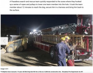 セザールが穴に転落してしまった建設現場（画像は『Fox News　2022年9月21日付「California firefighters rescue blind dog that fell inside 15-foot hole at construction site」（Pasadena Fire Department via AP）』のスクリーンショット）