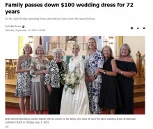 【海外発！Breaking News】100ドルのウエディングドレスを72年間受け継ぐ家族（米）＜動画あり＞