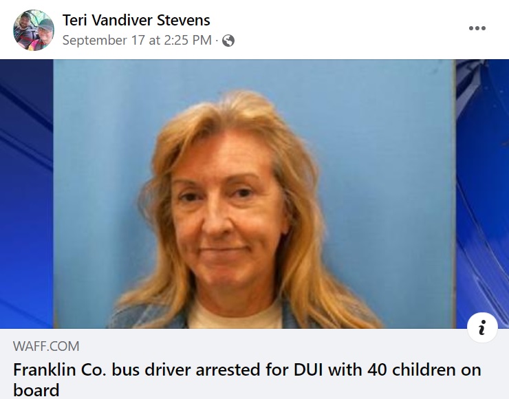 逮捕された58歳のバス運転手（画像は『Teri Vandiver Stevens　2022年9月17日付Facebook』のスクリーンショット）