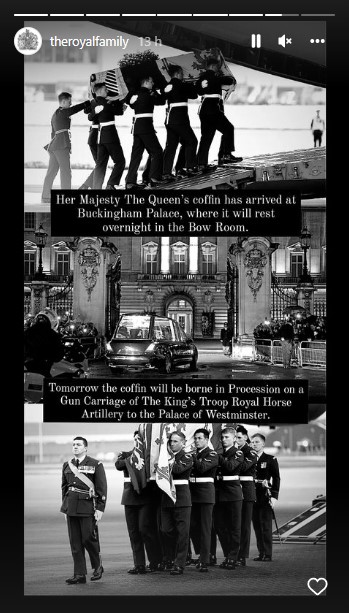 ロンドンに到着した女王の棺（画像は『The Royal Family　2022年9月14日付Instagram』のスクリーンショット）