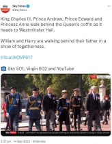 【イタすぎるセレブ達】ウィリアム王子とヘンリー王子、女王の葬列で肩を並べて歩く　母ダイアナ妃の葬儀を思い出させる