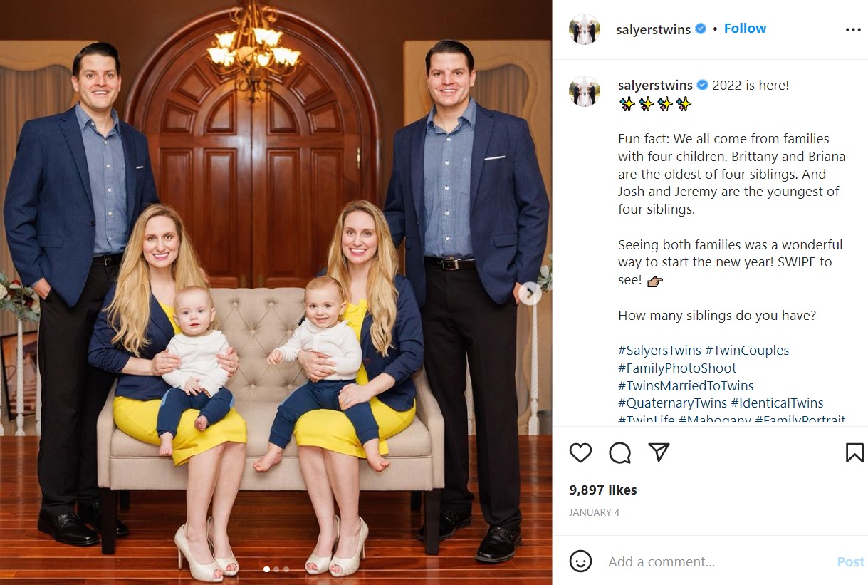 テレビ番組にも登場するほど有名な2家族（画像は『Josh, Jeremy, Brittany, Briana　2022年1月4日付Instagram「2022 is here!」』のスクリーンショット）