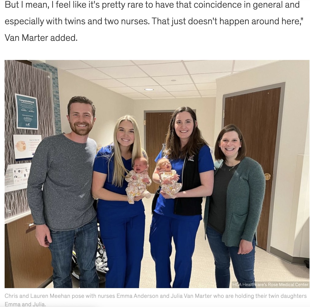 双子と同じ名前の看護師が出産に立ち会う（画像は『Good Morning America　2022年10月20日付「Nurses discover unique similarity with twins they delivered」（HCA Healthcare’s Rose Medical Cente）』のスクリーンショット）