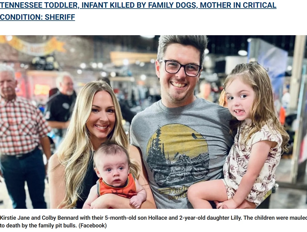 ピットブルを飼っていた一家（画像は『Fox News　2022年10月7日付「Dogs that fatally mauled Tennessee toddlers, injured mom were never violent, friend says」（Facebook）』のスクリーンショット）