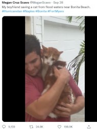 【海外発！Breaking News】ハリケーンから逃げ遅れた野良猫、濁流に浸かりながら救出した男性に称賛の声（米）＜動画あり＞