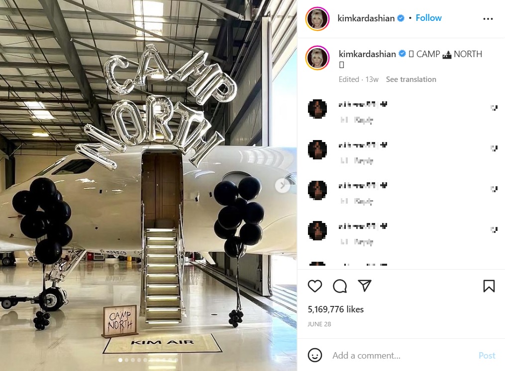 キムの長女ノースちゃんの9歳誕生日でも使用した「キム・エアー」（画像は『Kim Kardashian　2022年6月27日付Instagram「CAMP NORTH」』のスクリーンショット）