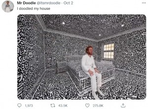 あっという間に部屋は落書きだらけに（画像は『Mr Doodle　2022年10月2日付Twitter「I doodled my house」』のスクリーンショット）