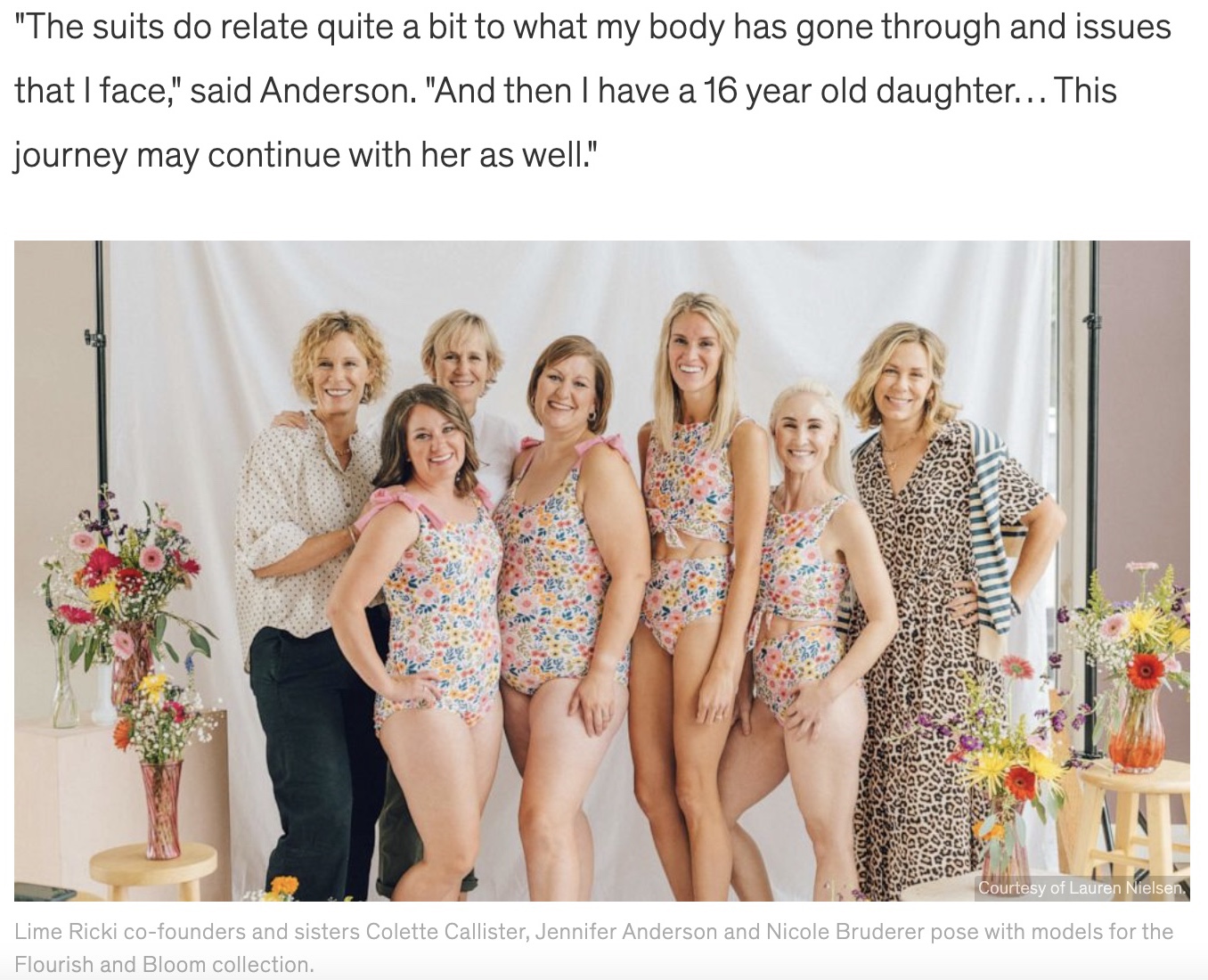 乳房切除手術を受けた女性のための水着「Lime Ricki」コレクション（画像は『Good Morning America　2022年10月28日付「Sister cancer survivors release ‘mastectomy-friendly’ swimwear line」（Courtesy of Lauren Nielsen）』のスクリーンショット）