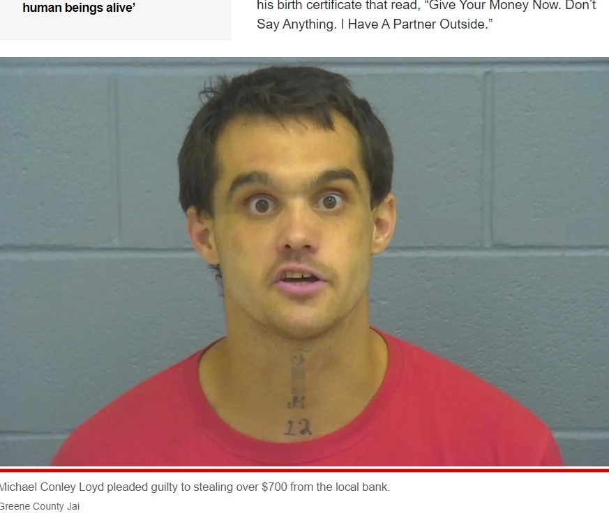 銀行強盗で逮捕された男（画像は『New York Post　2022年11月21日付「Missouri man writes demand note on birth certificate while robbing bank」（Greene County Jail）』のスクリーンショット）
