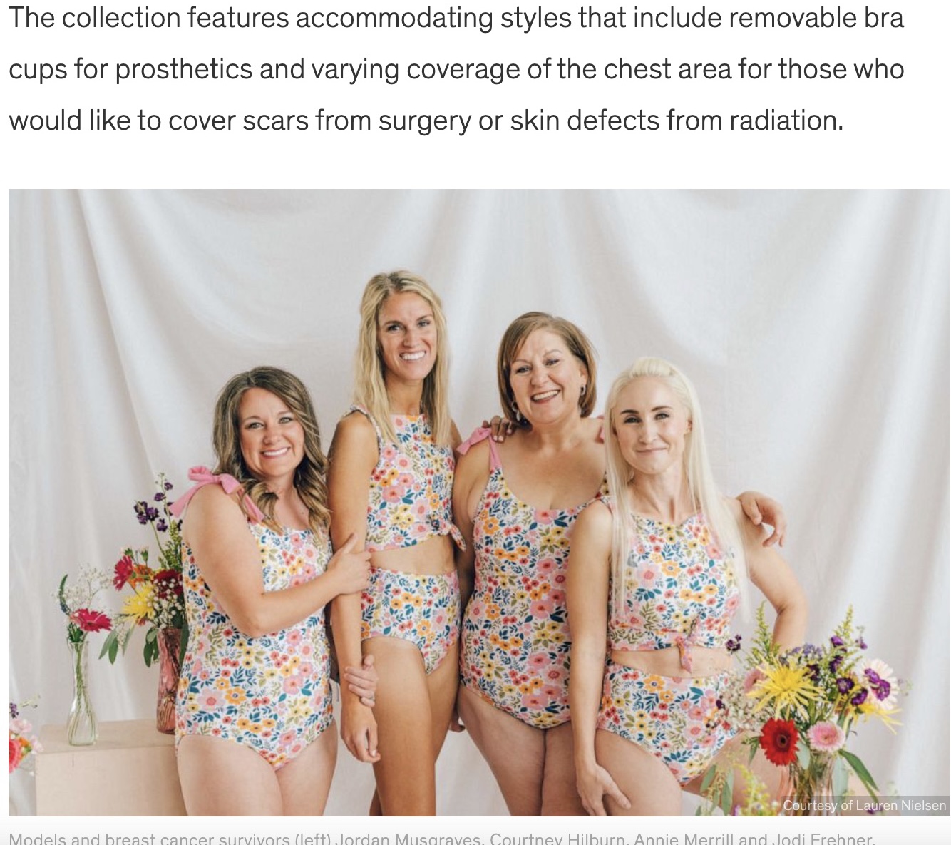 モデルでもありがんサバイバーでもある4人の女性（画像は『Good Morning America　2022年10月28日付「Sister cancer survivors release ‘mastectomy-friendly’ swimwear line」（Courtesy of Lauren Nielsen）』のスクリーンショット）