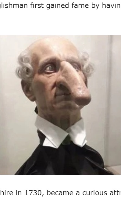見世物サーカス団員だったというトーマスさん（画像は『The Teal Mango　2022年11月17日付「Photo of Man With Longest Nose in the World Goes Viral」』のスクリーンショット）