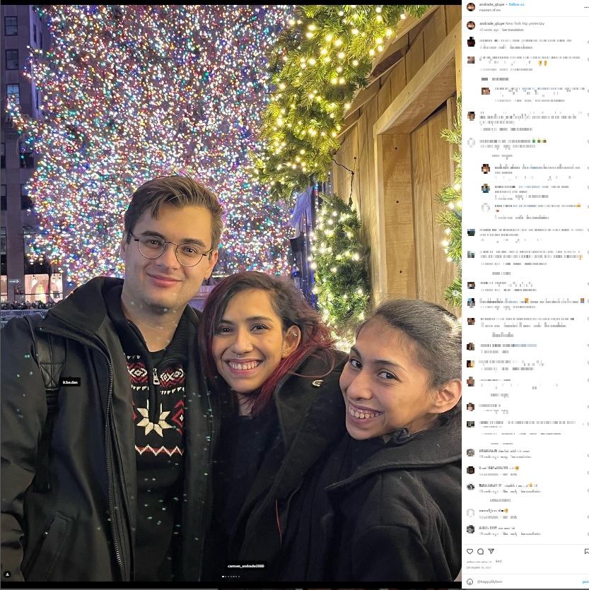 交際2年の彼とカルメンさん（左）、ルピタさん姉妹（画像は『Lupita　2021年12月19日付Instagram「New York trip yesterday」』のスクリーンショット）