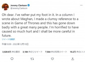 メーガン妃への謝罪は無かったジェレミー・クラークソン（画像は『Jeremy Clarkson　2022年12月19日付Twitter「Oh dear. I’ve rather put my foot in it.」』のスクリーンショット）