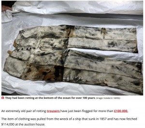 【海外発！Breaking News】沈没船から発見された156年前のジーンズ、1500万円超で落札される（米）