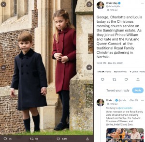 ルイ王子とシャーロット王女（画像は『Chris Ship　2022年12月25日付Twitter「George,」』のスクリーンショット）